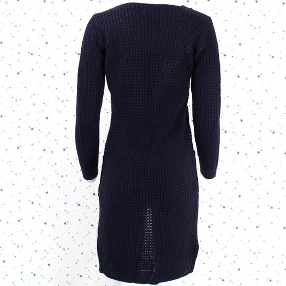 Navy Waffle Knit Duster Long Sweater Cardigan - Picture 5 of 7